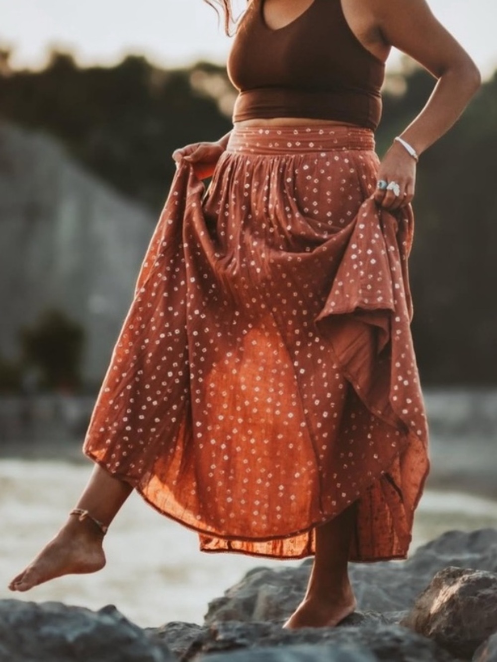 Anthropologie Kaley Shimmer Metallic Cotton Linen Boho Maxi Skirt S